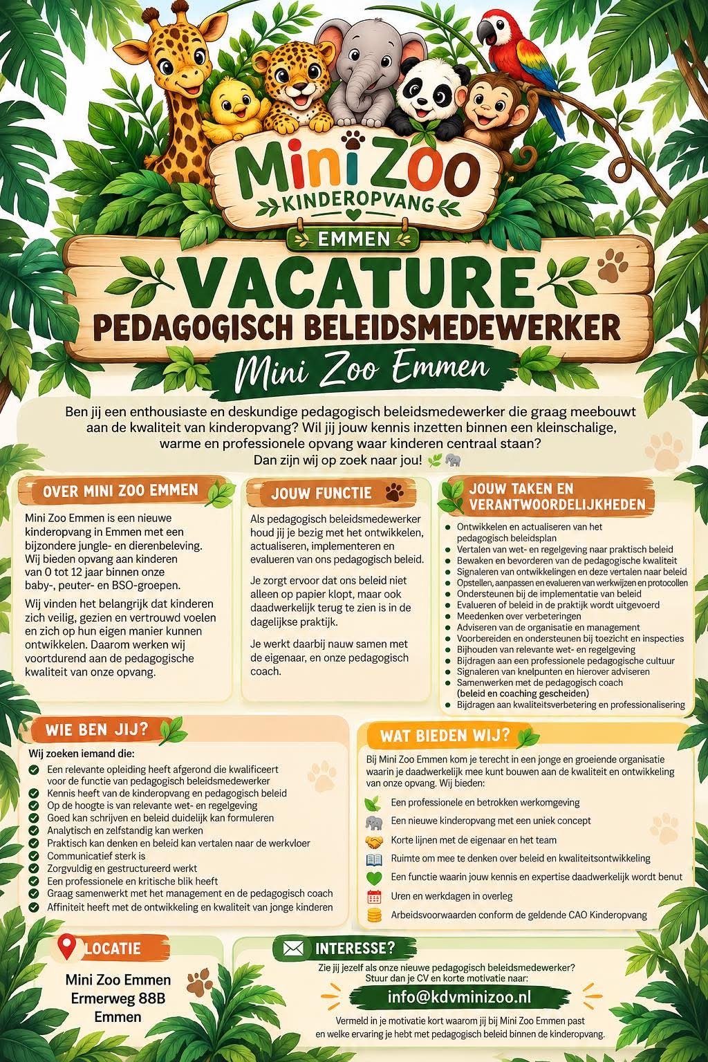 Vacature pedagogisch beleidsmedewerker - MiniZoo - Emmen